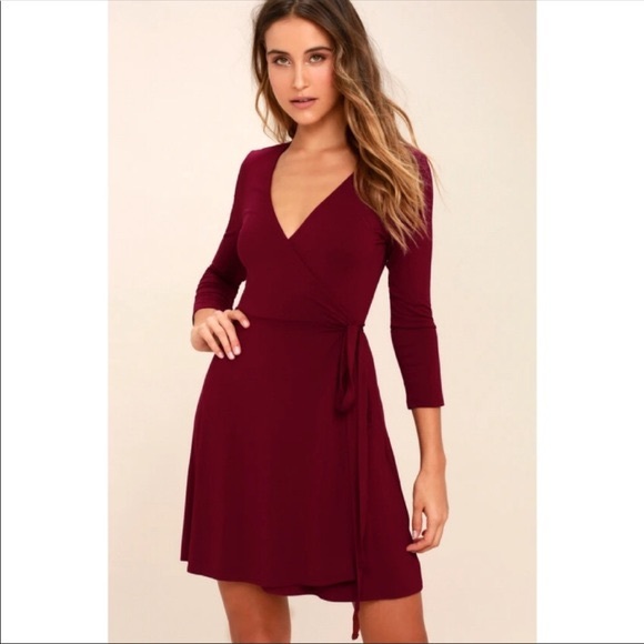 Lulus Dresses & Skirts - NWT Lulu’s Maroon Long Sleeve Wrap Mini Dress Deep V-Neckline Size RELISTED